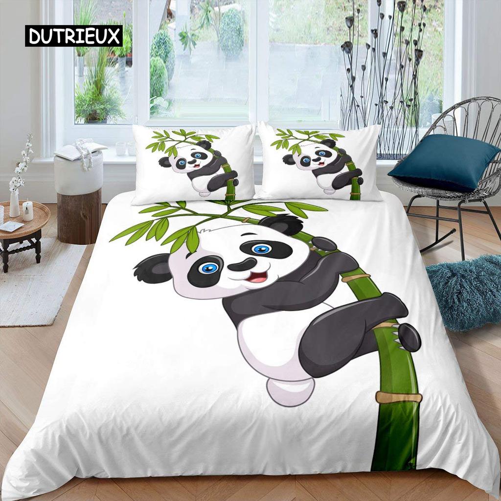 Panda König Komplettes Bettwäscheset Kinder Romantisches Bettwäscheset Cartoon Tier Bettbezug Fahrrad Ballon Libelle Polyester Bettdeckenbezug
