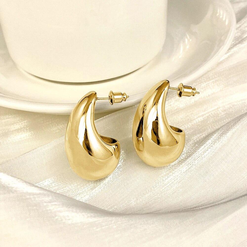 Huitan Fashion Water Drop Earrings for Women Metal Gold Color/Silver Plated Jewelry for Female Daily Wearable Accessories Gift