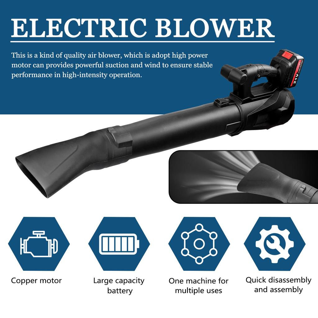High Power Electric Blower Strong Wind Leaves Blower Dust Removal Fan Handheld Lithium Battery Rechargeable Home Snow