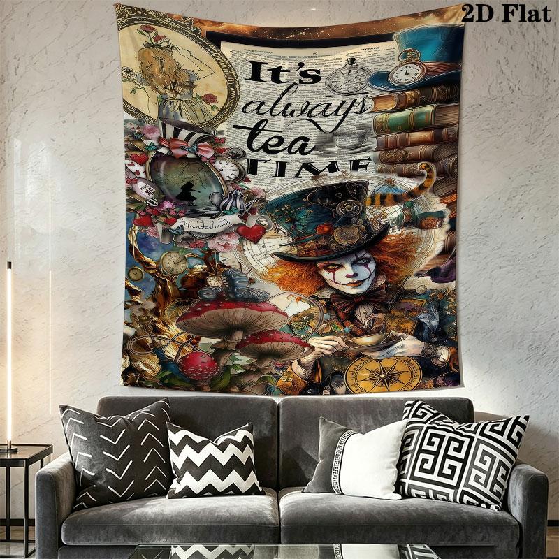 Alice Wonderland Spark Wall Hanging Printed Fabric Blanket Decorative Tapestries for Bedroom Living Room Home Decor