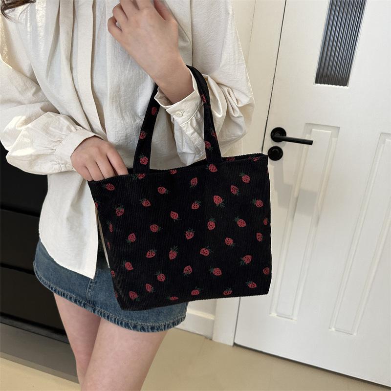 Women“s Bags Strawberry Print Cute Sweet Shoulder Bag Japanese Harajuku Artistic Kawaii Large Capacity Portable Handbag For Girl
