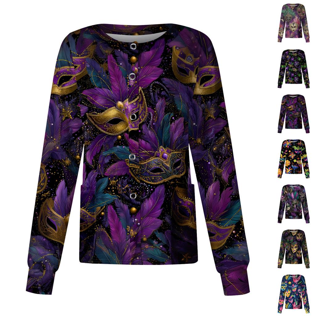 Women's Casual Long Sleeve Single Breasted Printed Dry- Top