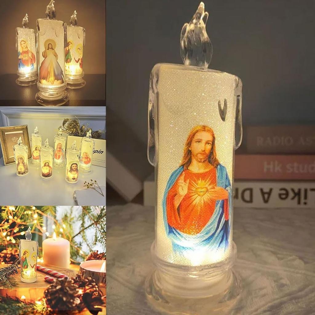 Jesus Catholic Christian Religious Ceremony Virgin Electronic Flameless LED Devotional Prayer Candles Light Religious Decoration