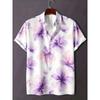 Men's Watercolor Blend Dye Tie Dye Printed Short Sleeved Shirt with Lapel Buttons Cardigan, Hawaiian Vacation Shirt