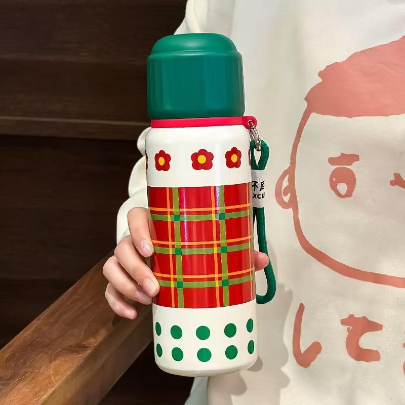 Student Thermos Cup Christmas Stylish Cup Steel Girls Portable Compact Double Drinking Cup with Straw Durable Durable