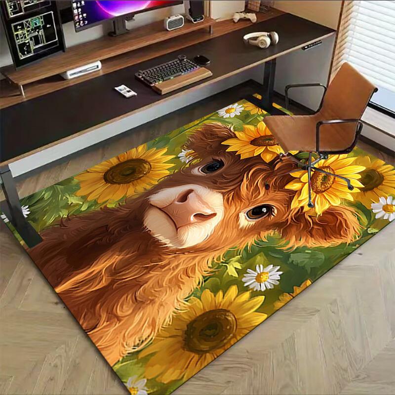 1PC cow sunflowers Anti-slip carpet, suitable for Office, bedroomand playrooms. It can also be used as a sofa footrest cover-W109