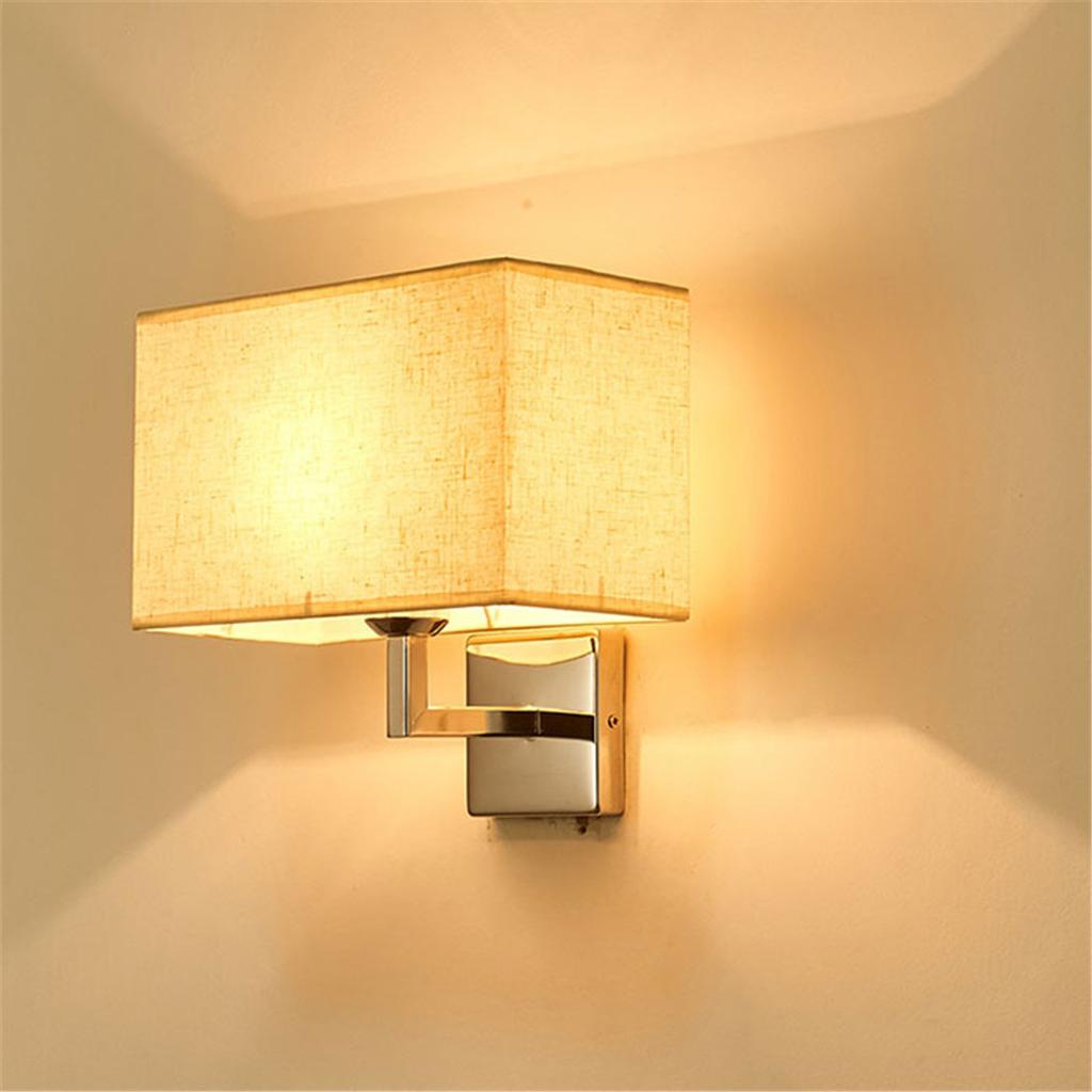 Minimalist Modern Wall Lamps Living Room Bedroom Bedside E27 LED Lighting with Rectangle Texture Shade Decoration