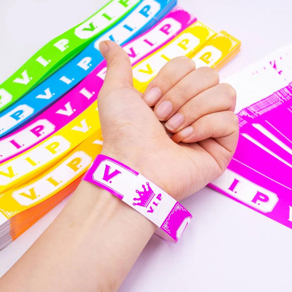 100pcs Neon Glow VIP Wristbands  for Events VIP Synthetic Paper Wristbands VIP Bracelet for Clubs Parks Concerts and Festivals