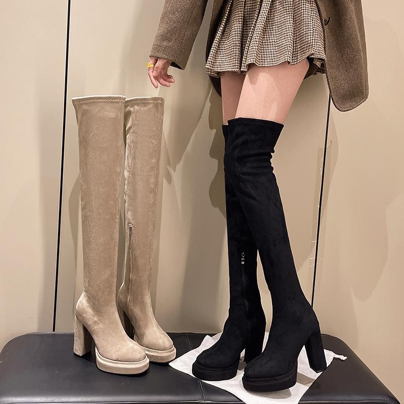 New versatile child autumn and winter European and American elastic boots fashion knee boots high heel thick sole waterproof table thick heel