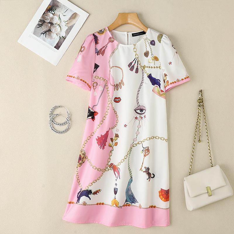 ZANZEA Frauen Casual O-Ausschnitt Kurzarm Sommer Print Kleid