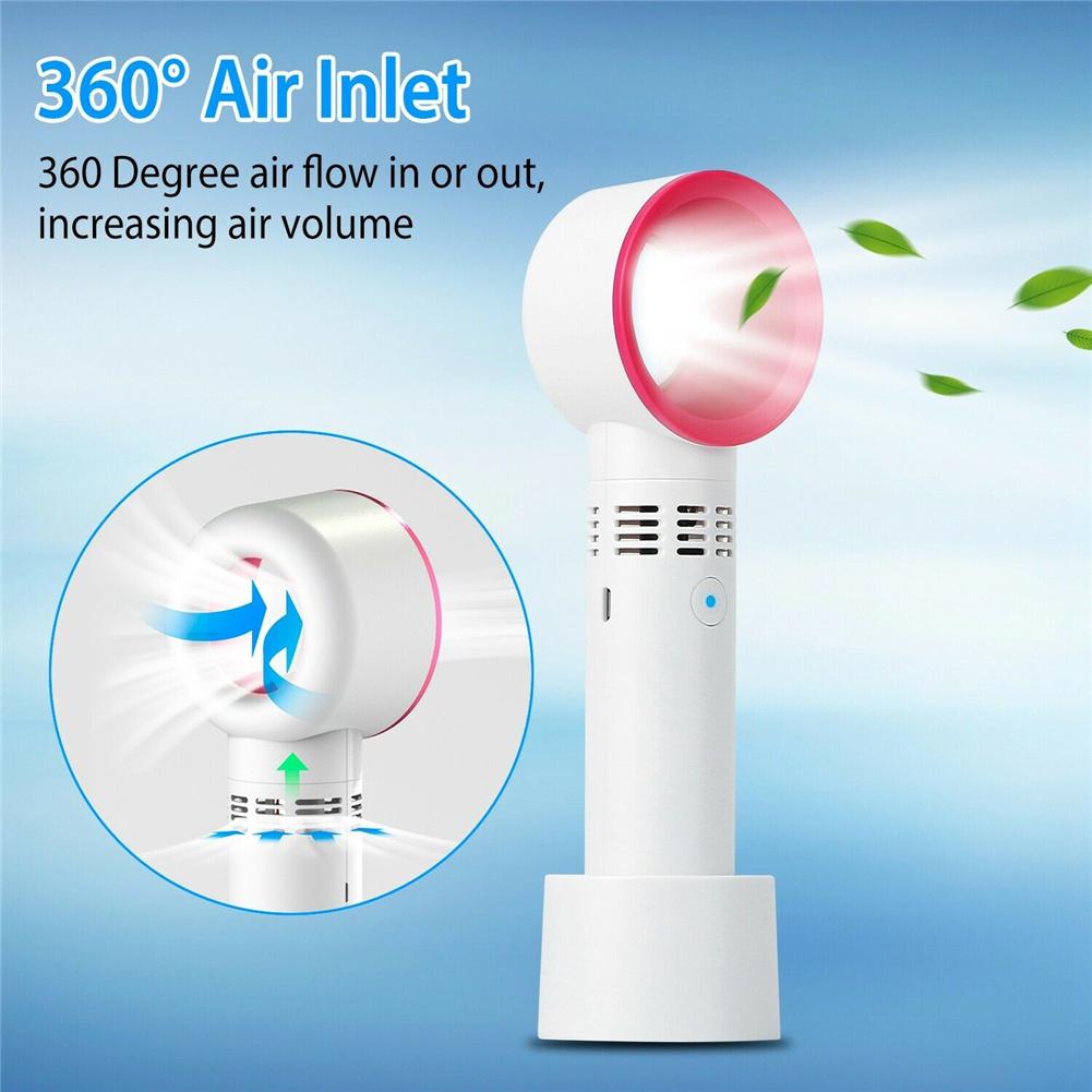 Portable Handheld Bladeless Fan With Led Indicators 360 Degrees 3 Speeds Mini Cooling Fan