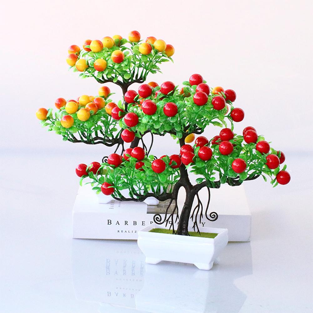 Colorful Simulation  Bonsai Ornament Lifelike Artifical Fortune Fruit Fake Flower Plant Potted Decoration For Home Office Desk