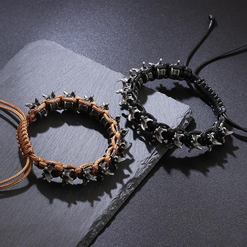 Punk Hip Hop Style Men'S Handmade Woven Alloy Keel Bracelet Adjustable Size Hand Accessory