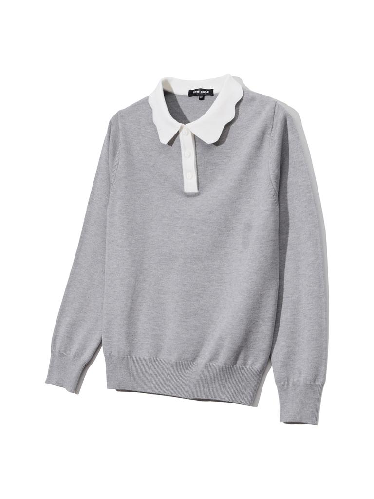 20TH HOLE Scallop Collar Long Sleeve Knit Women [Light Grey]