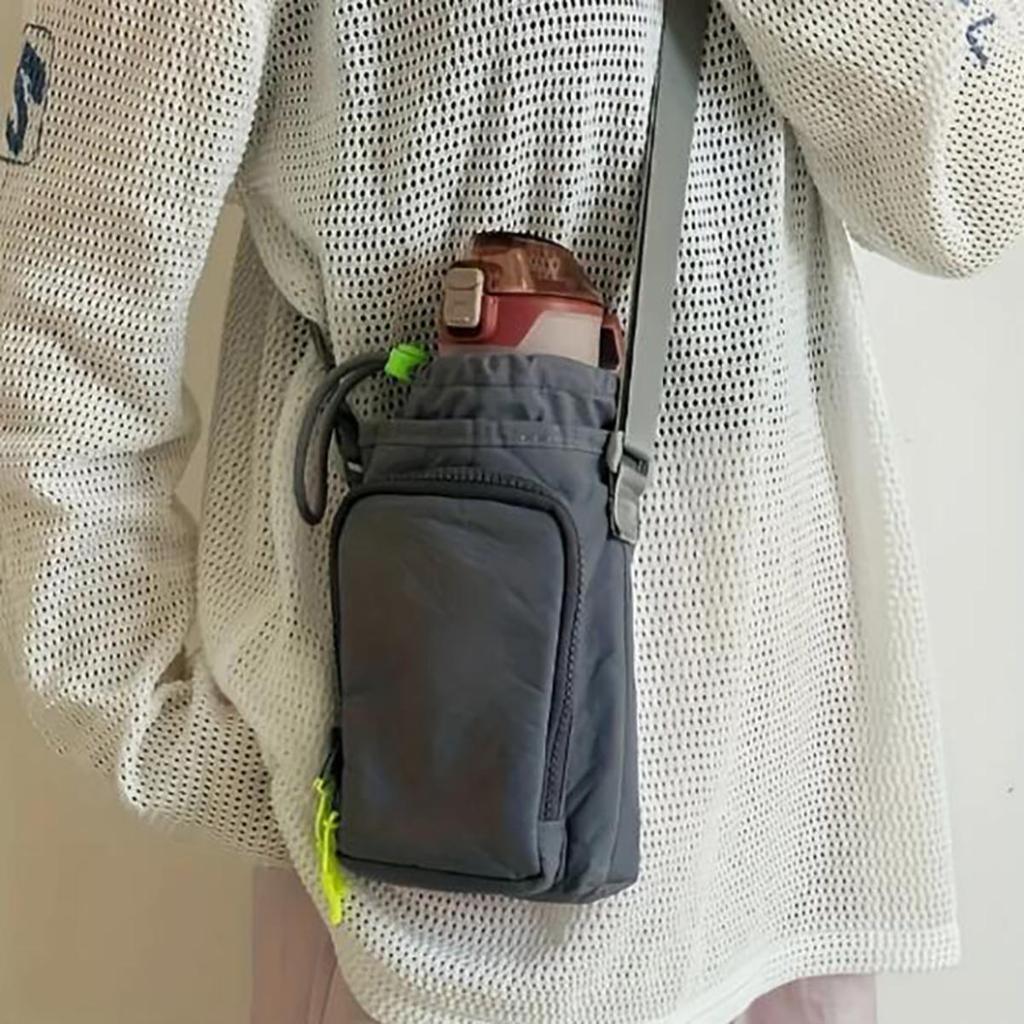 Casual  Drawstring Bag Purse Water Cup Cover Water Cup Bag Solid Color Water Bottle Holde Nylon Shoulder Bag Outdoor