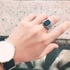 New  Advanced Creative Geometric Diamond Inlaid Black Agate Gemstone Men'S Lady Domineering Exaggerated Adjustable Ring
