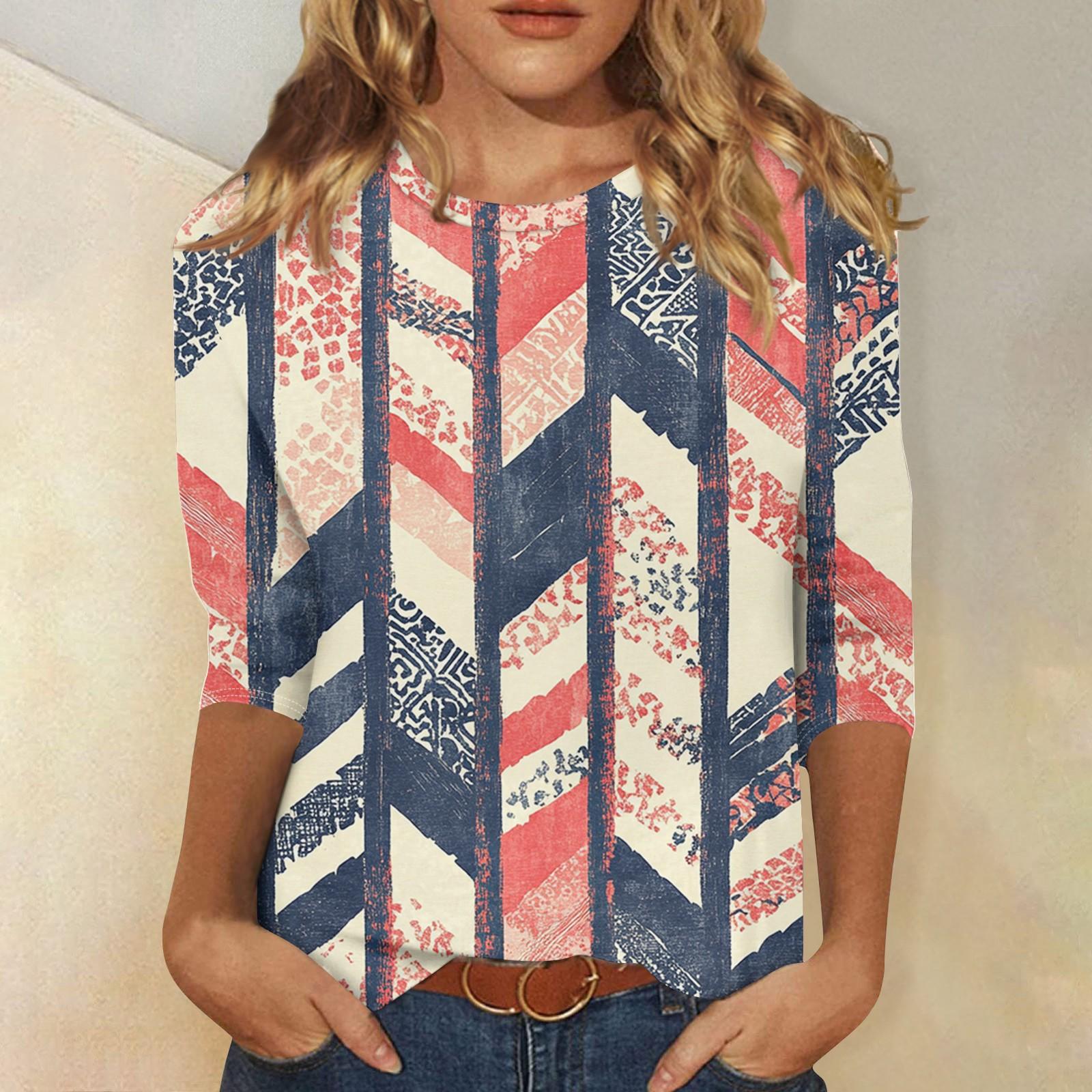 

Women s Fashion Casual Seven Sleeve Vintage Printed Round Neck T-Shirt Top XL шафрановий