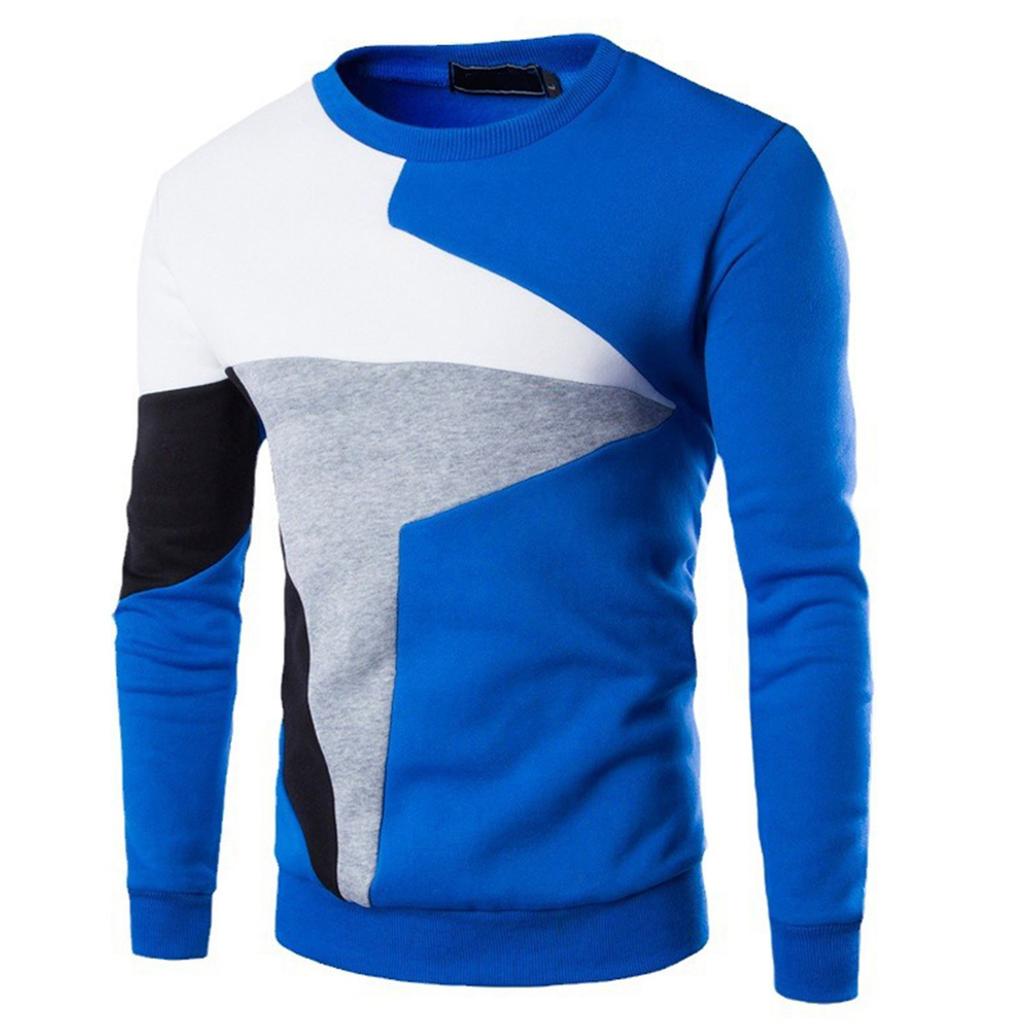 Herr Casual Slim Långärmad T-shirt Passform Skjorta Rundhalsad Patchwork Topp Blus