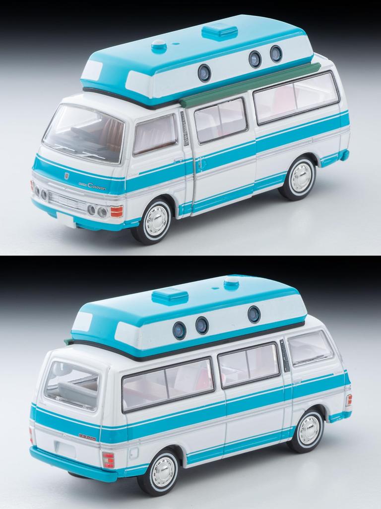 TOMYTEC Tomica Limited Vintage Neo Scale Nissan Caravan 1973 Finished Product 1/64 LV-N312a Camper, White/Light Blue, Model,