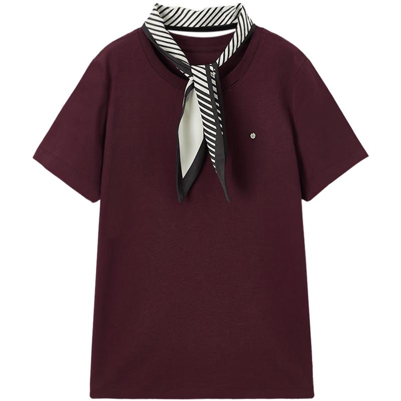 Aijutu Women s Summer Short Sleeve T-Shirt with Scarf L