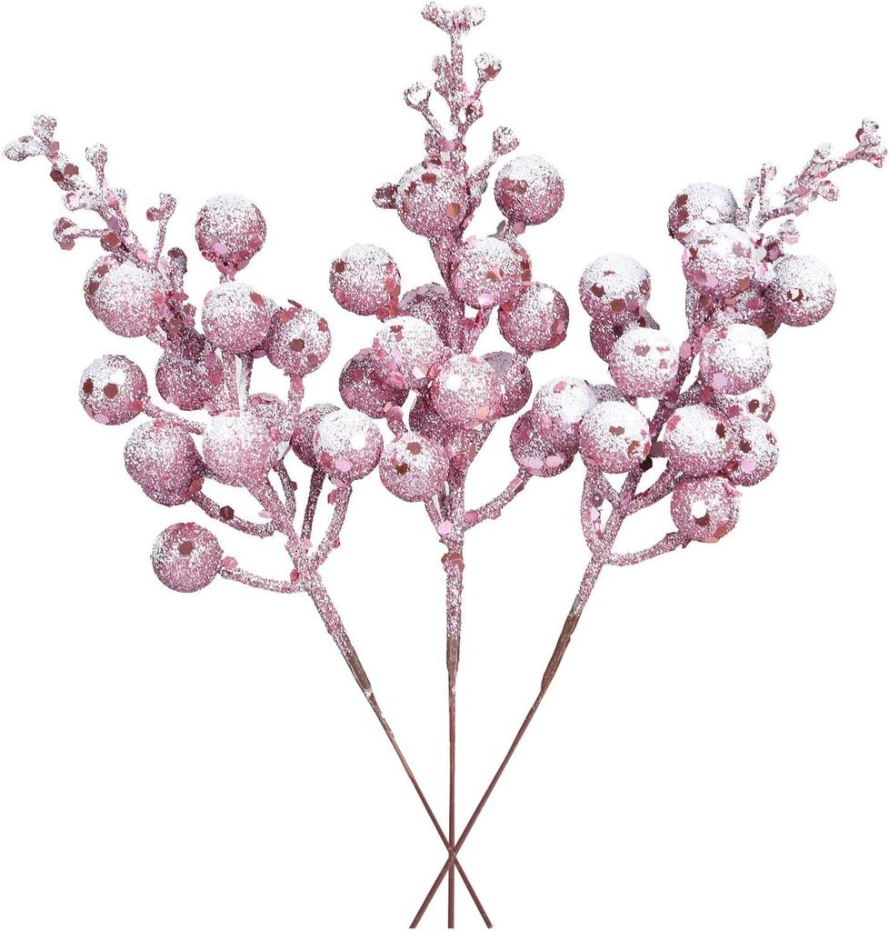 16 Pack Christmas Glitter Berries Stems, 8" Artificial Christmas Picks Snowy Berry Stems for Christmas Tree Ornaments, DIY Xmas Wreath, Crafts,Holiday