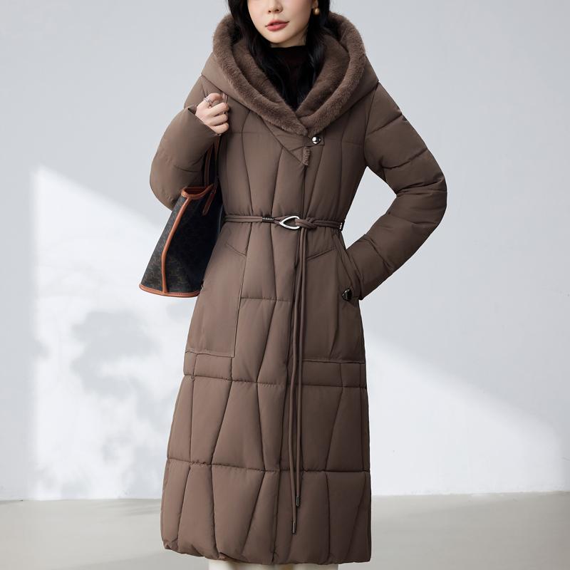 

Модные женские парки Зимние длинные пальто С капюшоном Толстые Теплые Пальто Женские куртки С поясом L коричневый