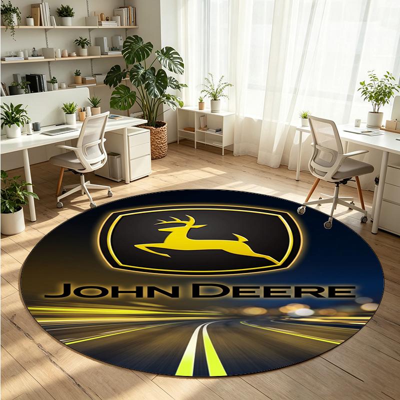 John Deere Printed Round Crystal Velvet Rug Soft Non Slip Floor Carpet For Bedroom Holiday Gift