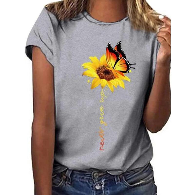 Summer Round Neck 3D Butterfly Print Top Fashionable Casual Short Sleeved Women's T-shirts