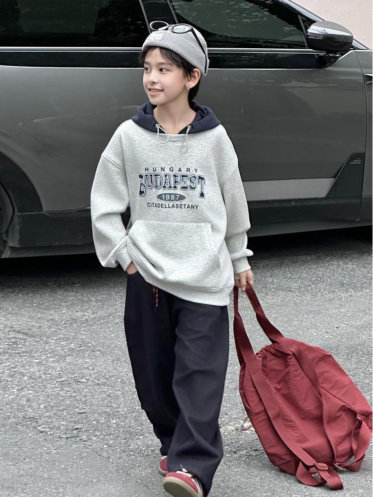 2025 Autumn/Winter Unisex Korean Style Fleece Hoodie for Medium & Large Children