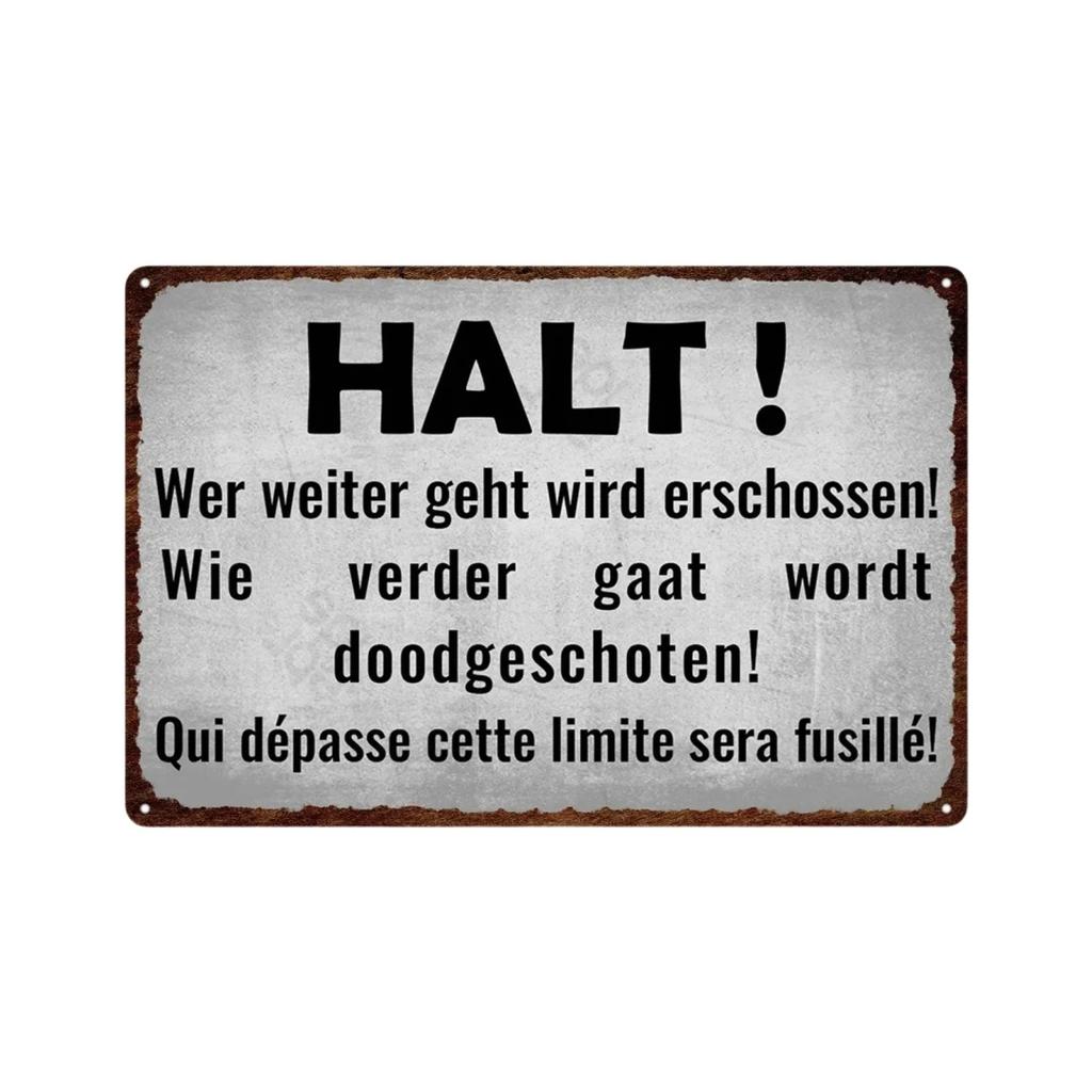 Germany HALT STÓJ Achtung Metal Sign German Warning Signs Hazardous Area Placards Vintage Plaque Plate Wall Decorative