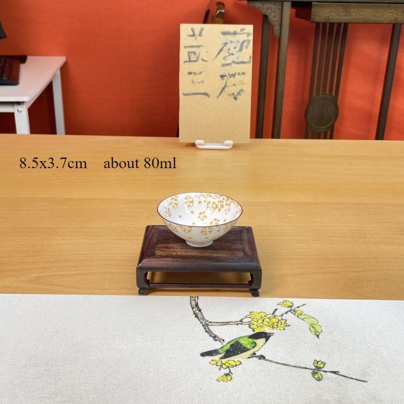 Orchid Yellow Ceramic Cup-Dual-Use Tea&Sake Chalice, Elegant Dipping Bowl Set,Handcrafted Floral Tableware Cup