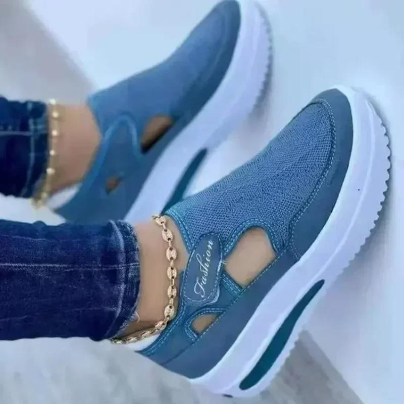 2025 Summer New Breathable Mesh Wedge Casual Sport Shoes Plus Size 43 Non Slip Woman Vulcanize Shoes Platform Women Sneakers