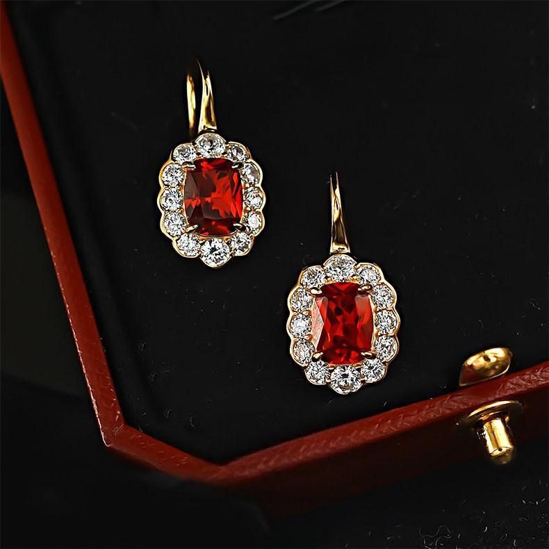 3-Carat Red Corundum Pigeon Blood-red Gold-plated Dense Diamond-encrusted Lace Earrings, Versatile Temperament Niche Light Luxury Ear Jewelry 2026