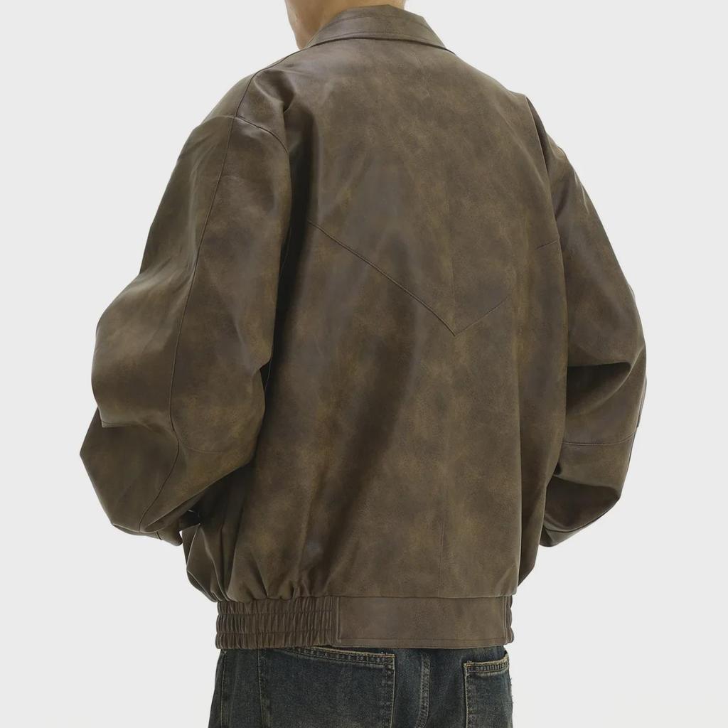 Men's Trendy Retro Brown Distressed Leather Jacket - Cool Design, Casual Lapel, Perfect for Couples