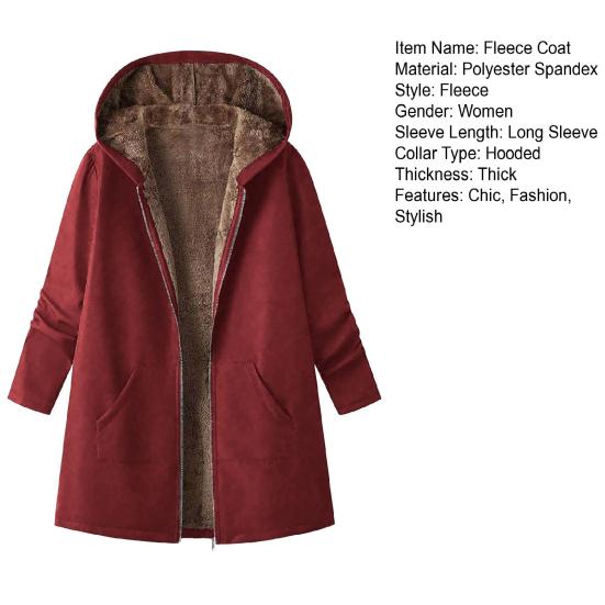 Women's Sherpa Lined Hooded Coat Casual Full Zip Up Long Coat Thicken Winter Warm Fleece Jacket with Pockets