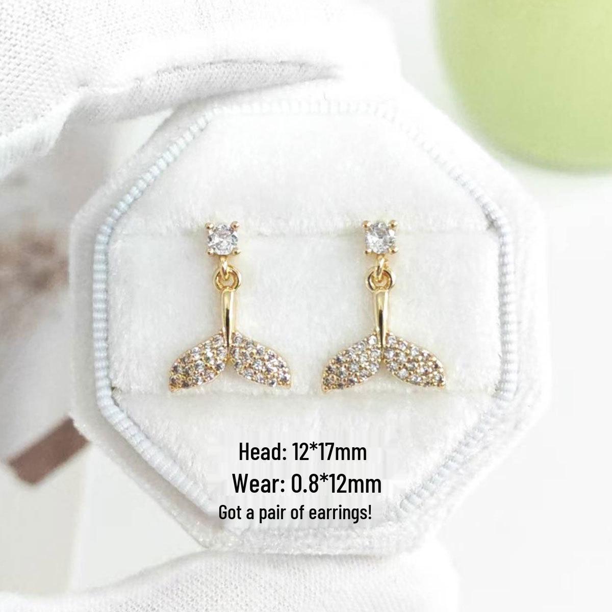 Copper-Plated Gold Diamond Mermaid Tail Earrings - Luxury & Versatile Fashion for Women Real Gold Plating, Long-lasting Color