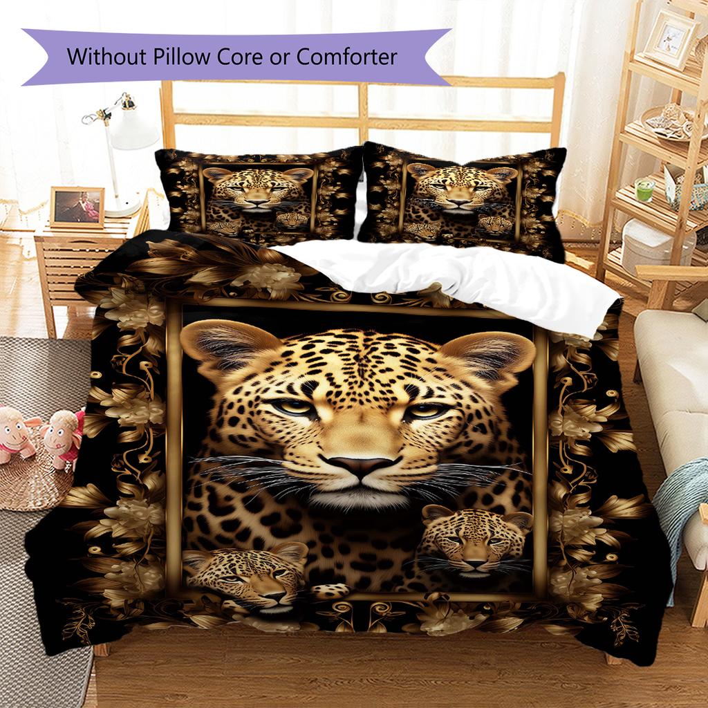 Lepoard Puzzle Pattern Bedding Quilt Set Quilt Cover Pillowcase Home Decoration Birthday Gift (1 * Duvet Cover + 2 * Pillowcase, Without Core)