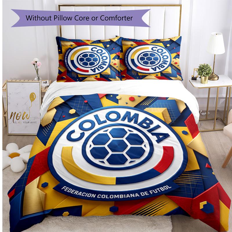 Colombia Football Printed Bedding 3 Piece Set Cozy Breathable Bed Cover Set As Housewarming Holiday Gift