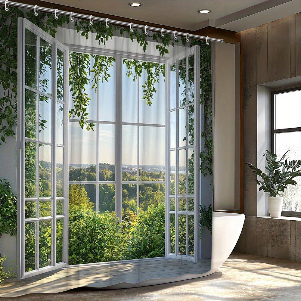 

Tranquil Sunny Shower Curtain With Lush Forest View Includes 12 Hooks, Machine Washable Bathroom Decorative Shower Curtain W60H190(CM)-1 Pcs