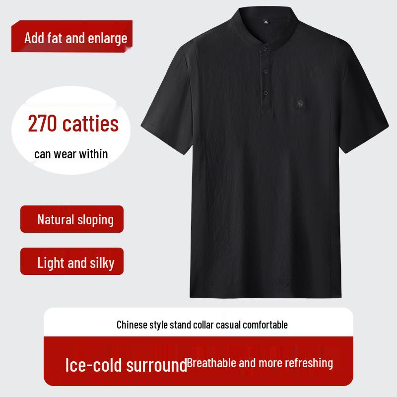 Dibinzhe Men s Plus Size Chinese Style Stand Collar Short Sleeve T-Shirt 2XL