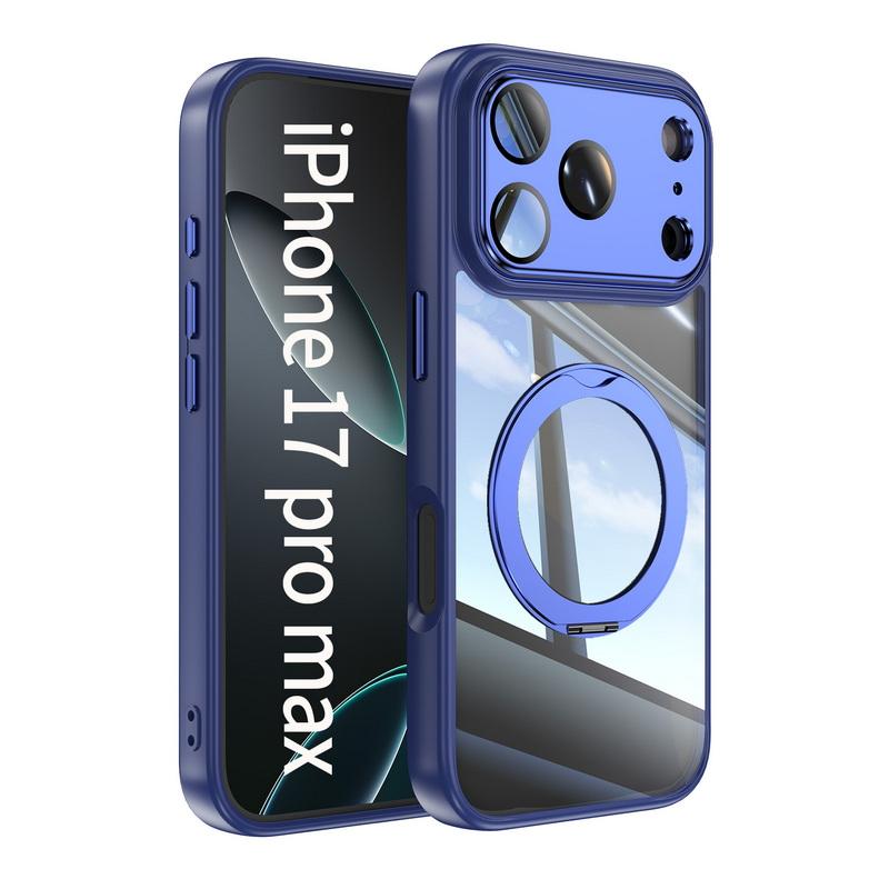 Magnetic Ring Stand Cover Case For iPhone 17 Pro Max 16 15 14 13 12 Pro Max Luxury Lens Protector Film Hybrid TPU+PC Clear Back Phone Holder Cover