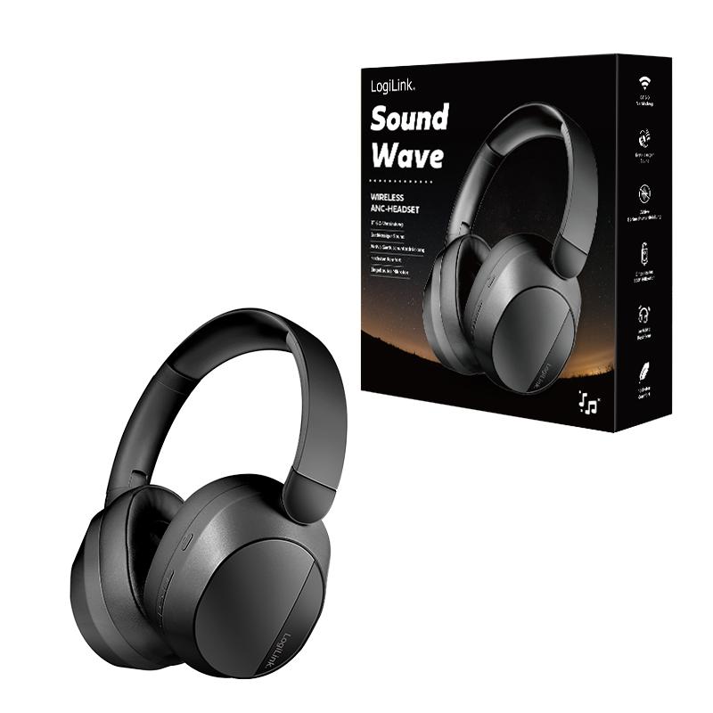 LogiLink Sound Wave Kabellose Kopfhörer mit Mikrofon BT 6.0 ANC On-Ear