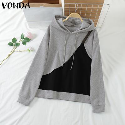 Women Autumn Contrast Color Long Sleeve Hooded Sweatshirts