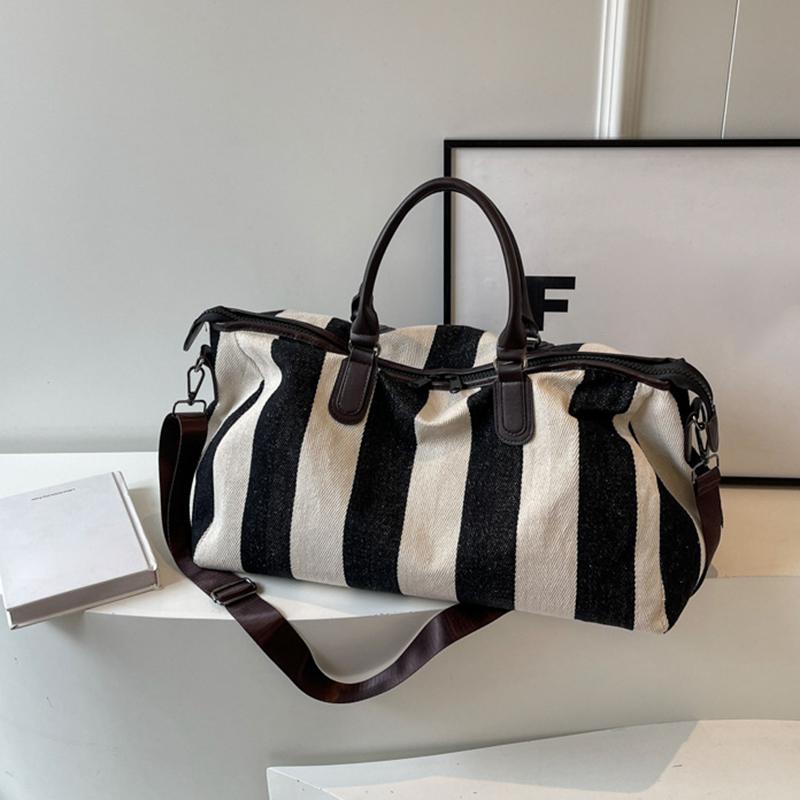 Retro Striped Women's Large Capacity Travel Handbag Durable Oxford Convertible Crossbody Shoulder Bag for Weekend Trips & Daily Commute CLE