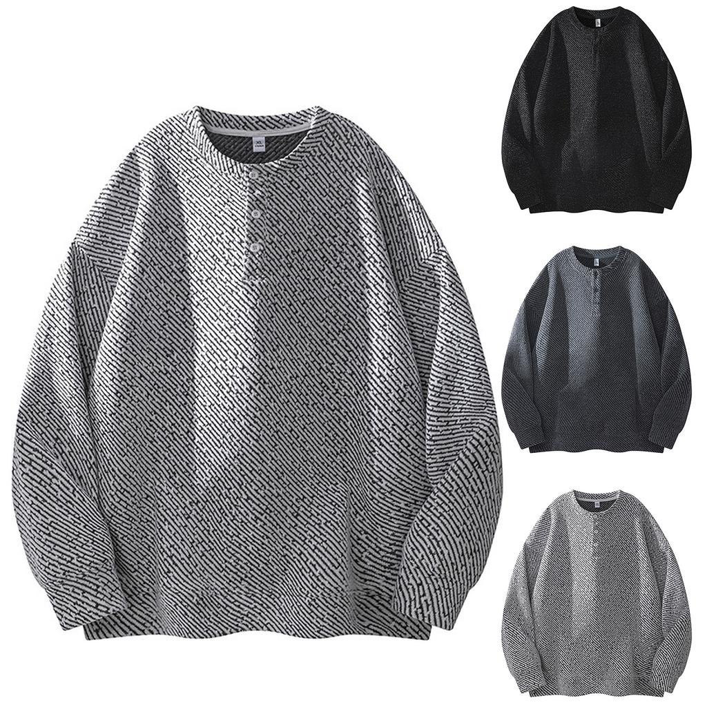 Men's Loose Sports Round Neck Hoodie Solid Color Lazy Wind Unhooded Top