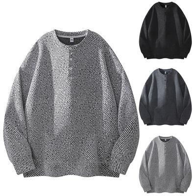 Men's Loose Sports Round Neck Hoodie Solid Color Lazy Wind Unhooded Top