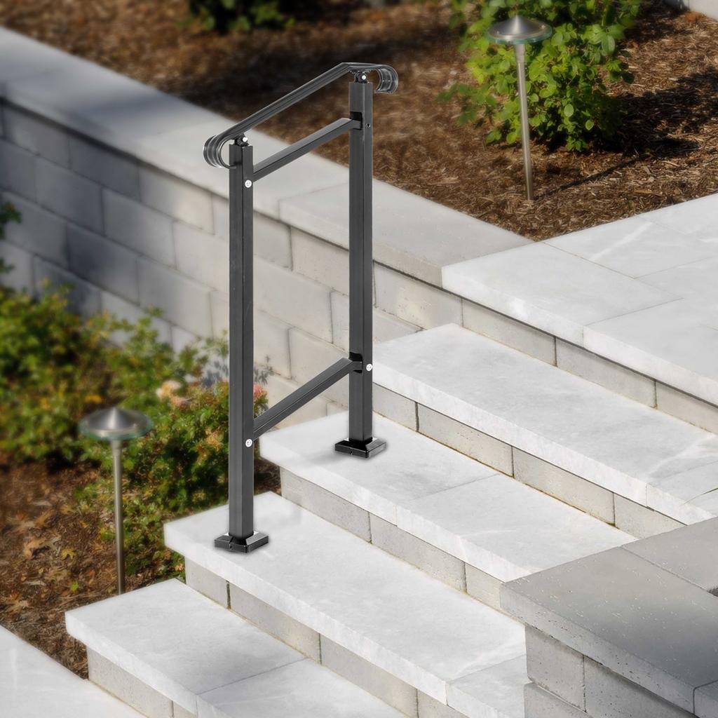 VEVOR Wrought Iron Handrail, Fit 1 or 2 Steps Outdoor Stair Railing, Adjustable Front Porch Hand Rail