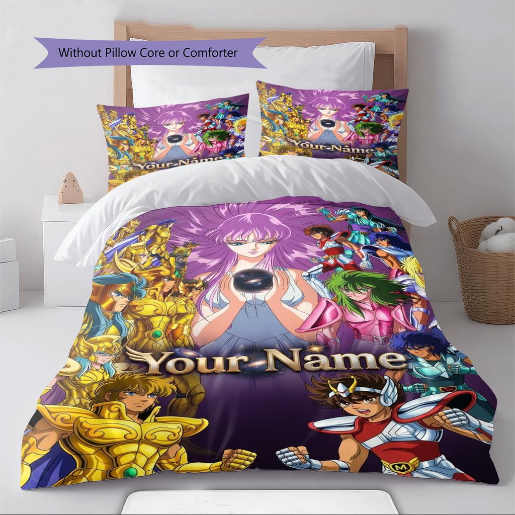 Name Custom Saint seiya Pattern Bedding Set Quilt Cover Pillowcase Home Decor Gift (1 * duvet cover + 2 * pillowcase, without core)