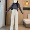 Gray Plus Size Sweatpants Autumn Winter Casual Pants New Style Sweatpants Petite Straight Pants Slim Fit Fleece Lined Wide Leg Pants