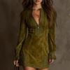 In-Stock 2025 Long-Sleeve Lace-Trimmed Slim Fit Midi Dress for Women